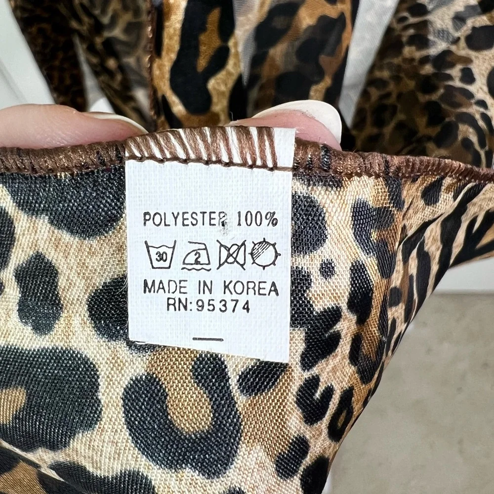 Mixed Animal Print Silky Neck Scarf Brown Black 60”x12.5”